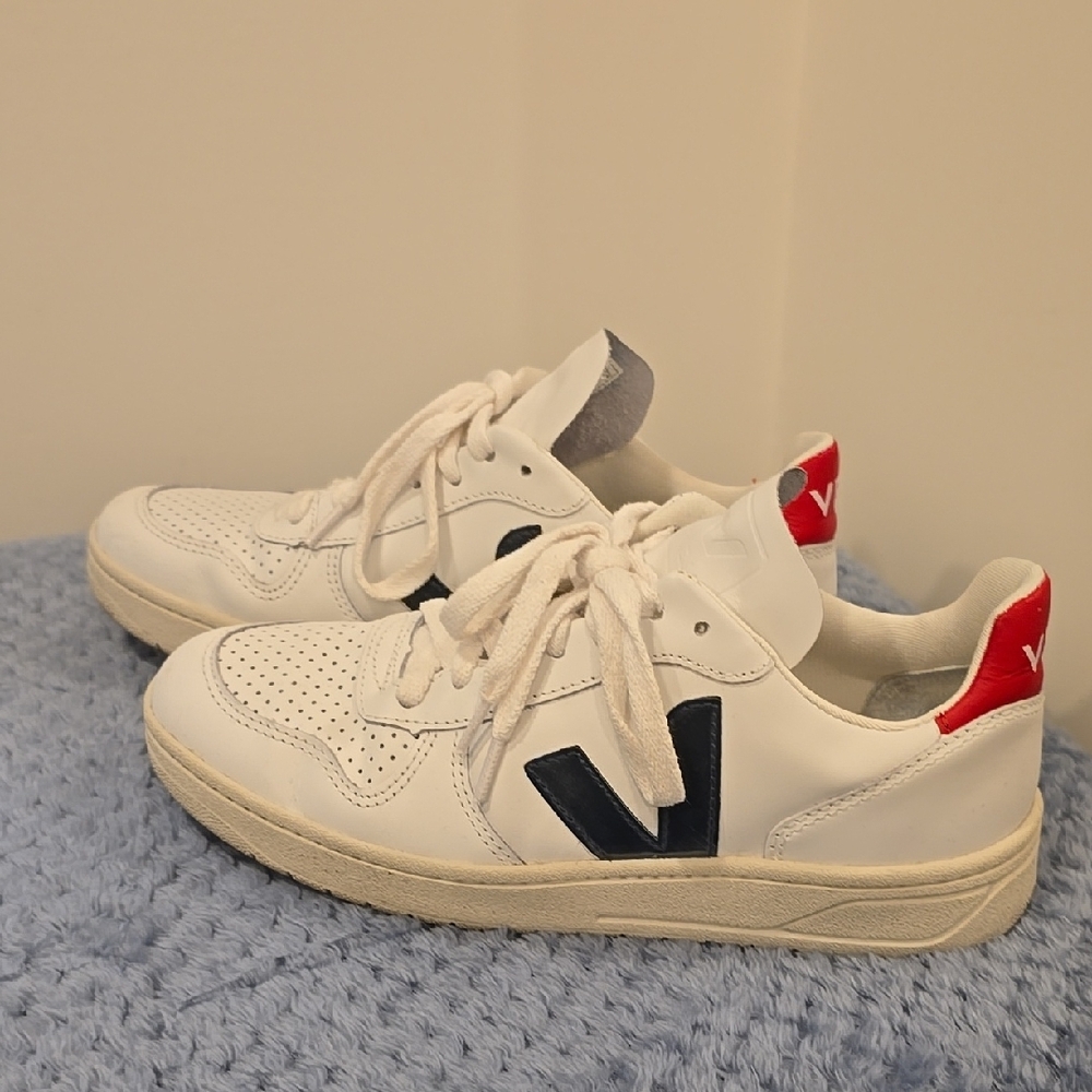 Veja White Sneakers with Red Accents